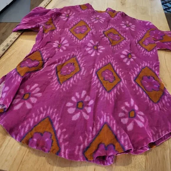 Bitte Kai Rand Batik Dyed Pink Double Breasted Button Blouse 18" Pit 2 PIT Small - Picture 12 of 12